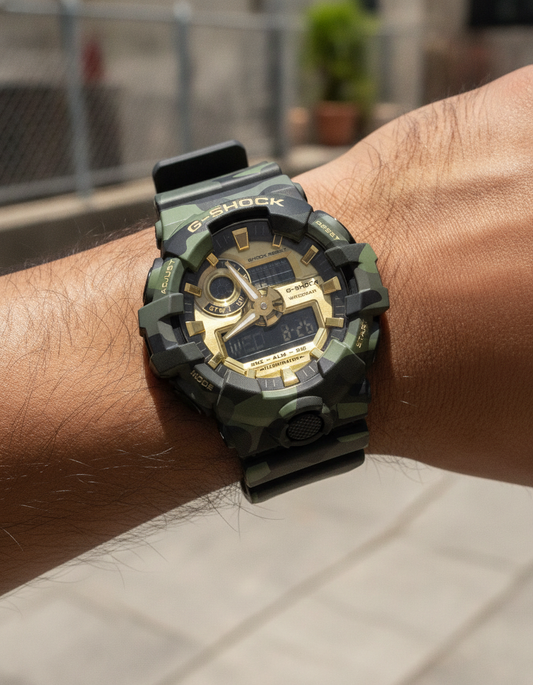 Casio G-Shock Analog Digital Resin Strap Gold Dial Quartz GA-700CMG-3A 200M Men's Watch — lifestyle