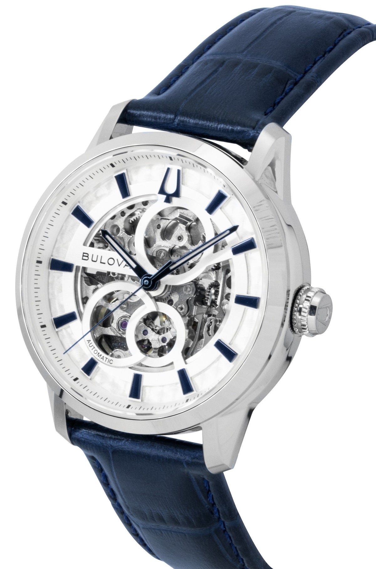 Bulova Sutton Leather Strap Silver Skeleton Automatic 96A330 Men's Watch