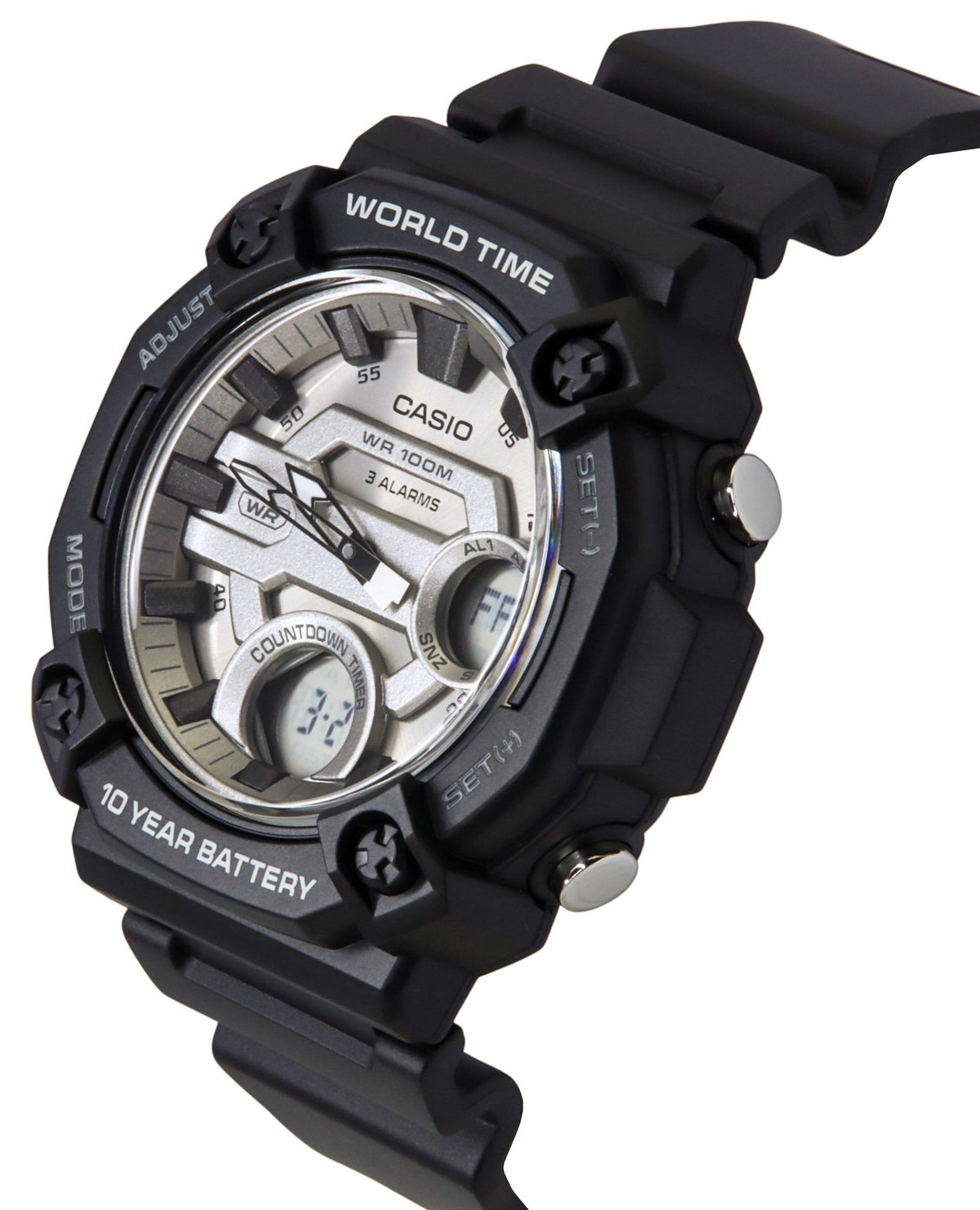 Casio Standard Analog Digital Resin Strap Silver Dial Quartz AEQ-120W-7AV 100M Men's Watch