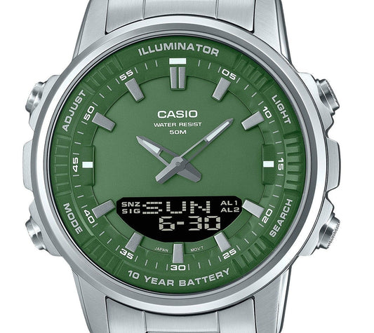 Casio Analog Digital Stainless Steel Green Dial Quartz AMW-880D-3AV Men's Watch