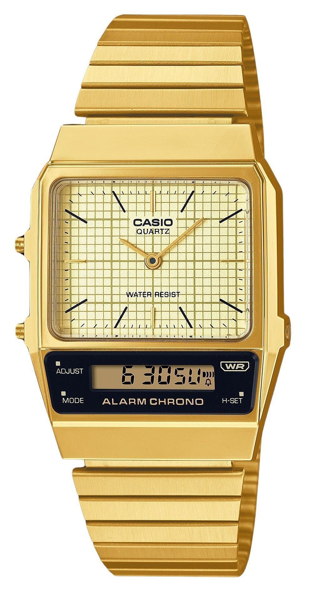 Refurbished Casio Vintage Analog Digital Gold Ion Plated Stainless Steel Beige Dial Quartz AQ-800EG-9A Unisex Watch