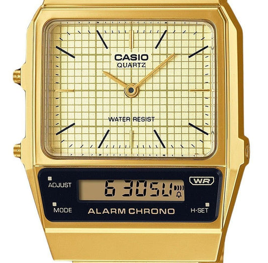 Casio Vintage Analog Digital Gold Ion Plated Stainless Steel Beige Dial Quartz AQ-800EG-9A Unisex Watch