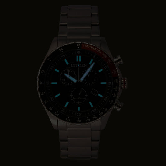 Citizen Eco-Drive Chronograph Stainless Steel Black Dial Solar AT2566-88E 100M Men's Watch