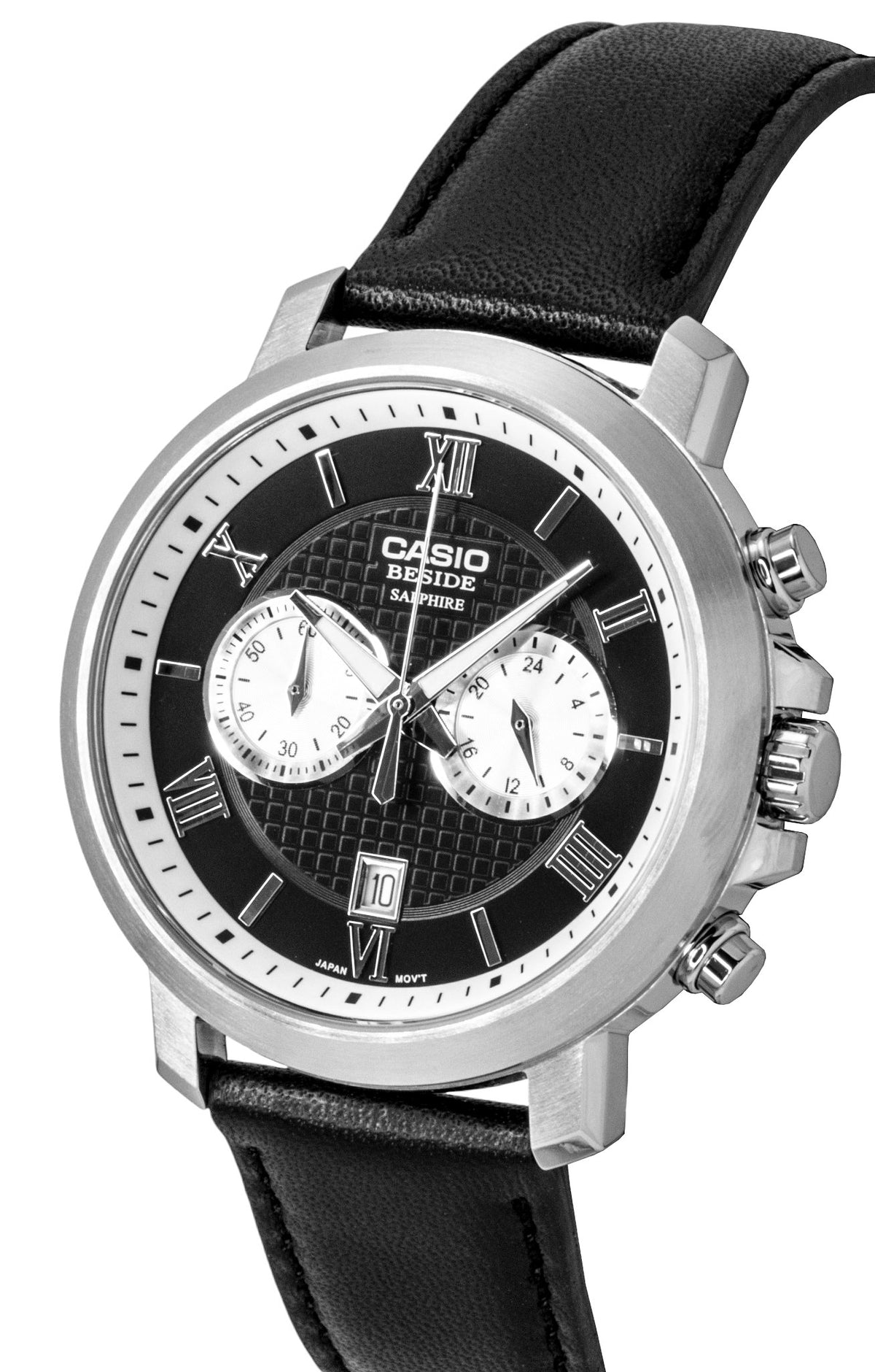 Casio Beside Chronograph Analog Leather Strap Black Dial Quartz BMS-500L-1A Men's Watch