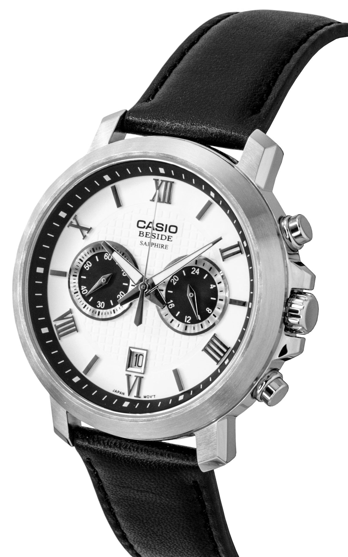 Casio Beside Chronograph Analog Leather Strap White Dial Quartz BMS-500L-7A Men's Watch