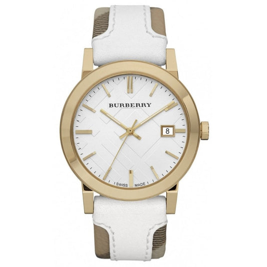 Burberry Watch The City Check Stamped White Gold Pvd Bu9015