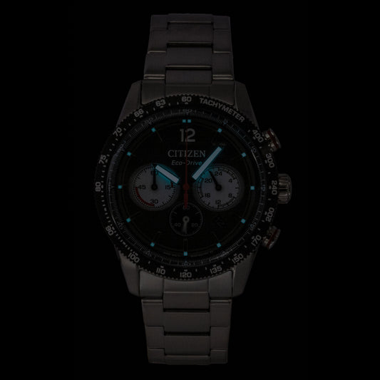 Citizen Eco-Drive Chronograph Analog Stainless Steel Black Dial Solar CA4714-55E 100M Men's Watch