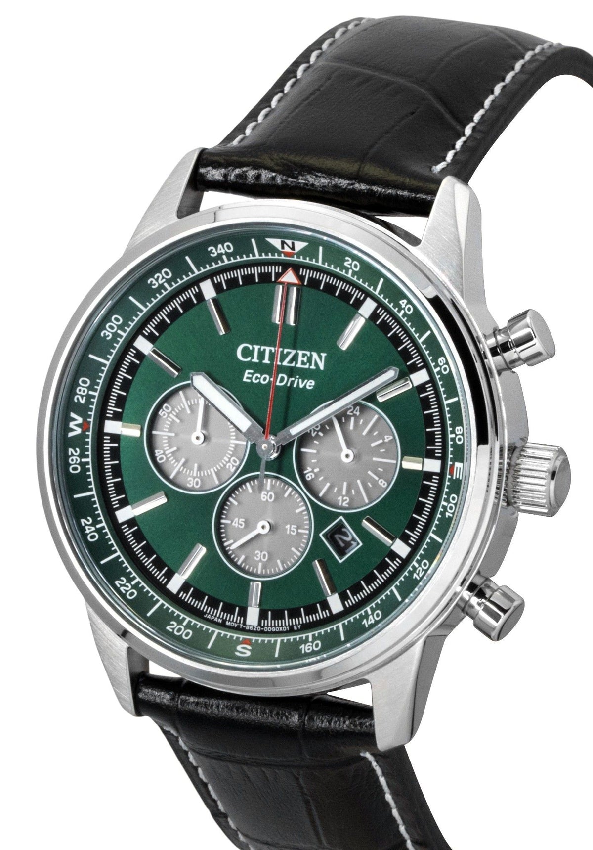 Citizen Eco-Drive Chronograph Leather Strap Green Dial CA4720-01X 100M Men's Watch
