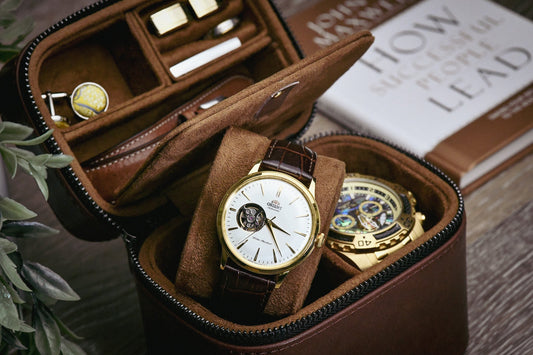 Watch and Jewelry Travel Case - Coffee Brown Leather
