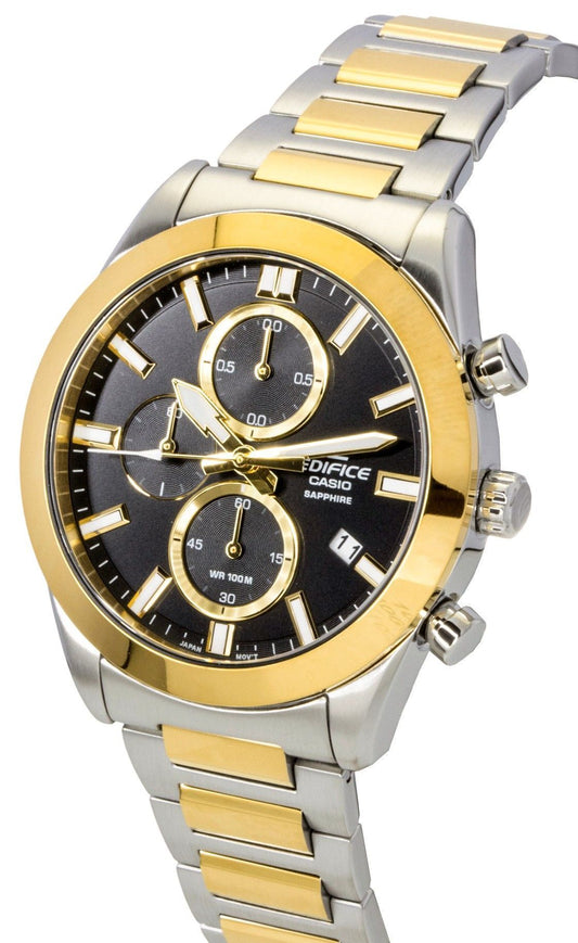 Casio Edifice Analog Chronograph Two Tone Stainless Steel Black Dial Quartz EFB-710SG-1AV 100M Men's Watch