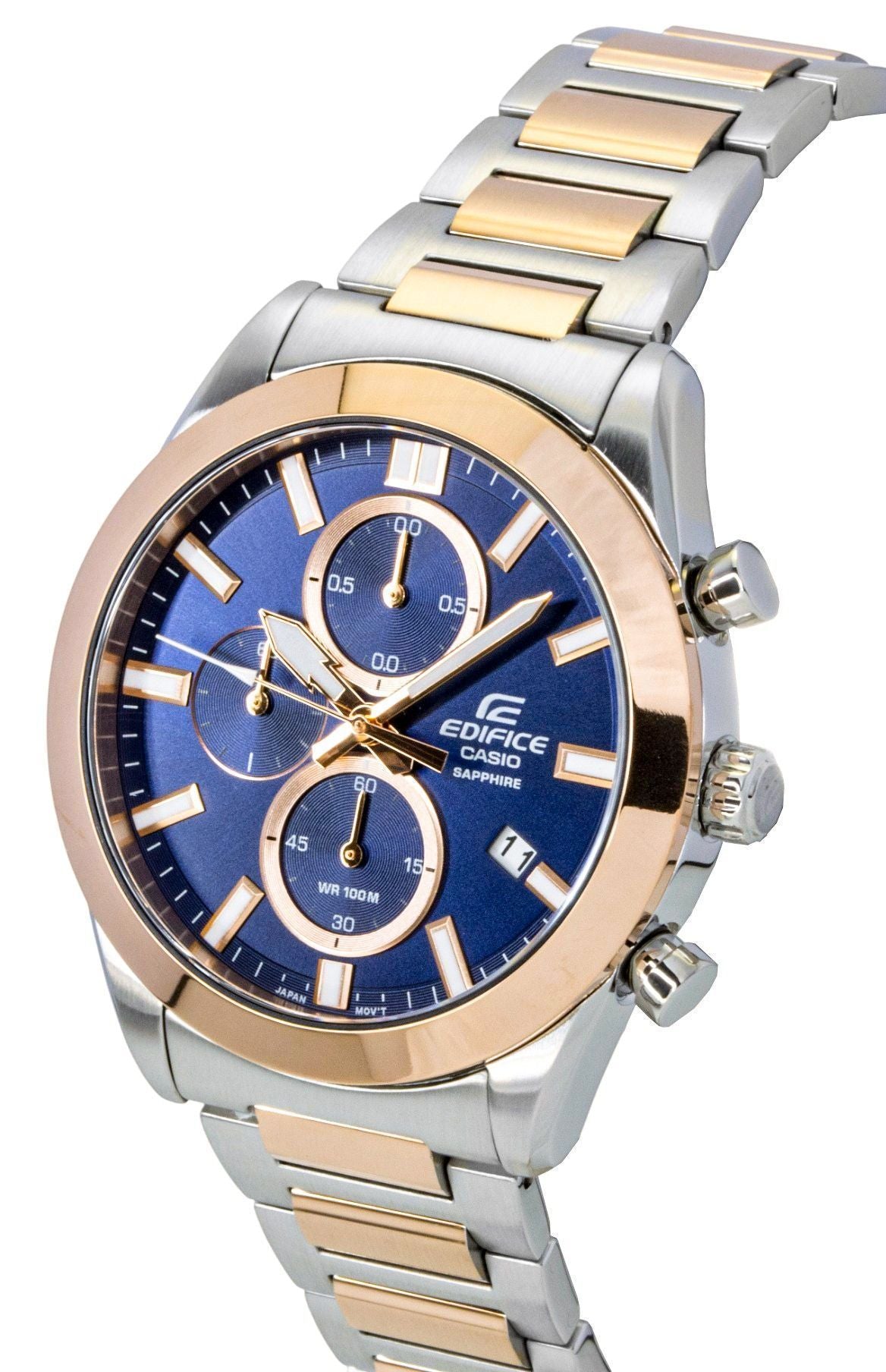 Casio Edifice Analog Chronograph Two Tone Stainless Steel Blue Dial Quartz EFB-710SG-2AV 100M Men's Watch