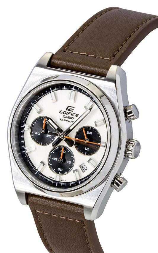 Casio Edifice Analog Standard Chronograph Leather Strap Ivory Dial Quartz EFB-730L-7AV 100M Men's Watch