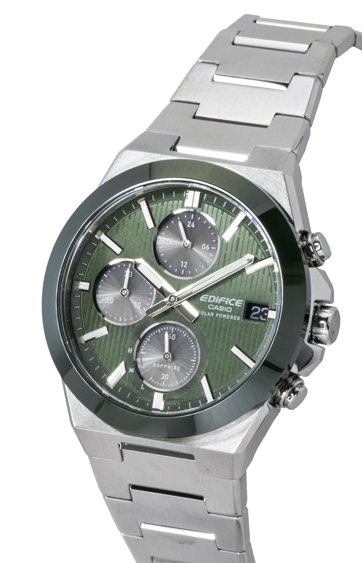Casio Edifice Analog Chronograph Stainless Steel Green Dial Solar EFS-S650D-3A 100M Men's Watch