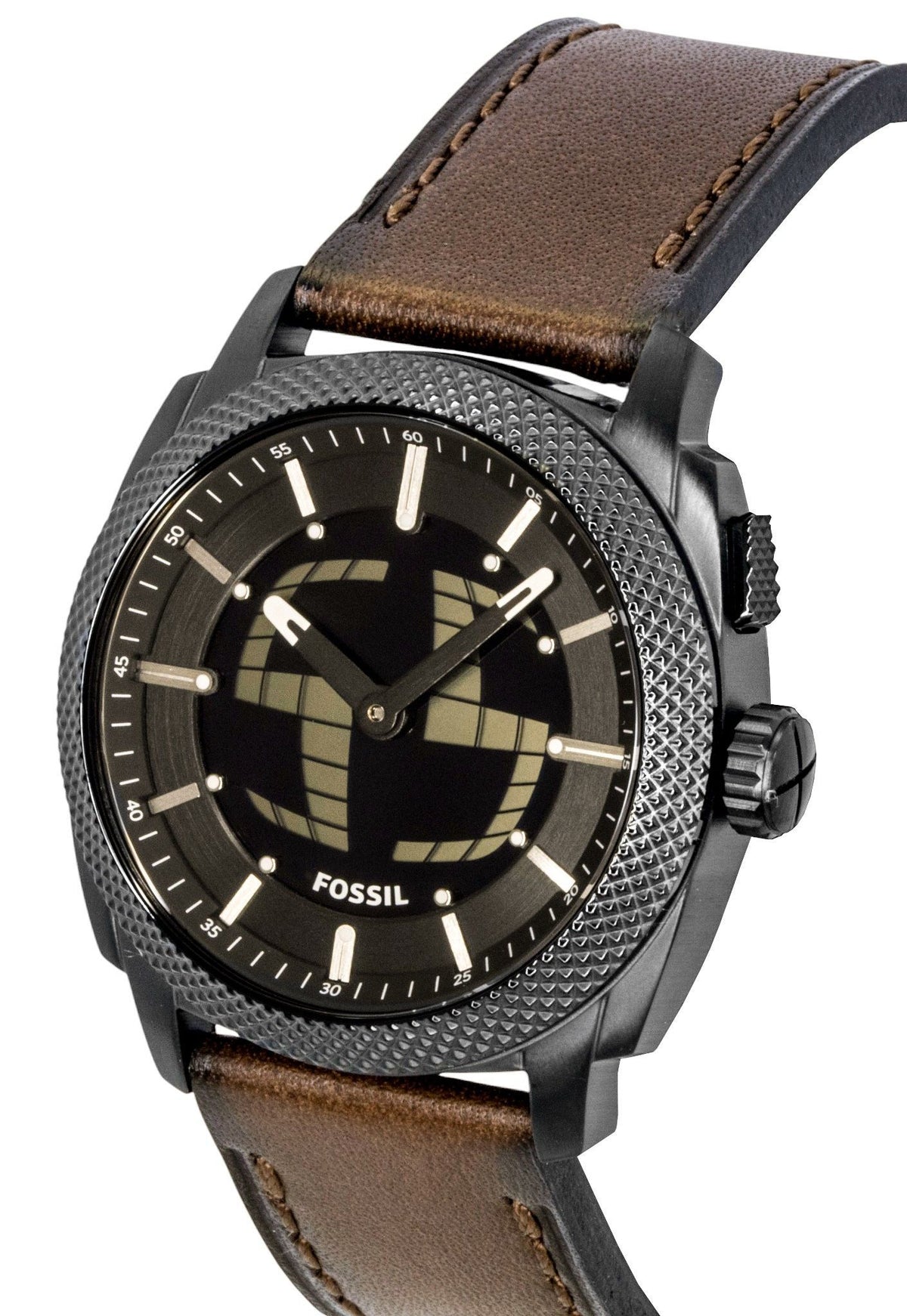 Fossil Machine Big Tic Analog Digital Brown Leather Strap Black Dial Quartz FS6165 Men's Watch