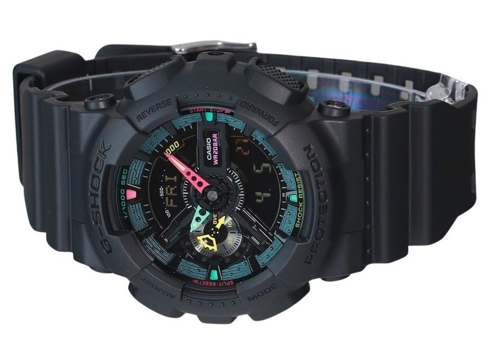 Casio G-Shock Analog Digital Multi Fluorescent Accents Series Resin Strap Black Dial Quartz GA-110MF-1A 200M Men's Watch