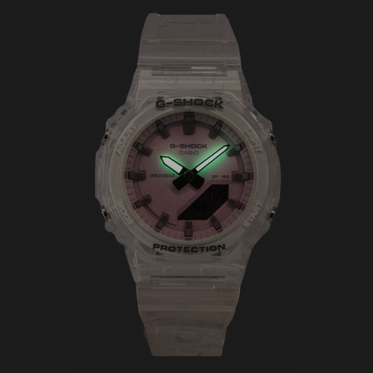 Casio G-Shock Analog Digital Transparent Resin Strap Pink Dial Quartz GMA-P2100SR-7A 200M Women's Watch