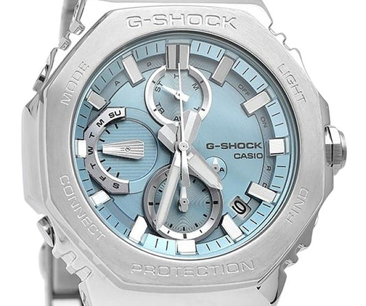 Casio G-Shock Full Metal Analog Chronograph Smartphone Link Ice Blue Dial Tough Solar GMC-B2100AD-2A 200M Men's Watch