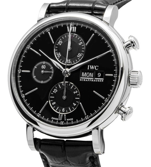 IWC Portofino Chronograph Leather Strap Black Dial Automatic IW391029 Men's Watch