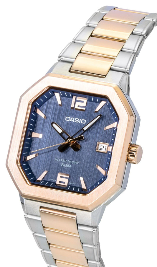 Casio Analog Two Tone Stainless Steel Black Dial Quartz MTP-B195RG-2AV Men's Watch
