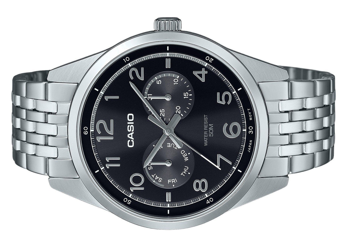 Casio Standard Analog Stainless Steel Black Dial Quartz MTP-E340D-1AV Men's Watch