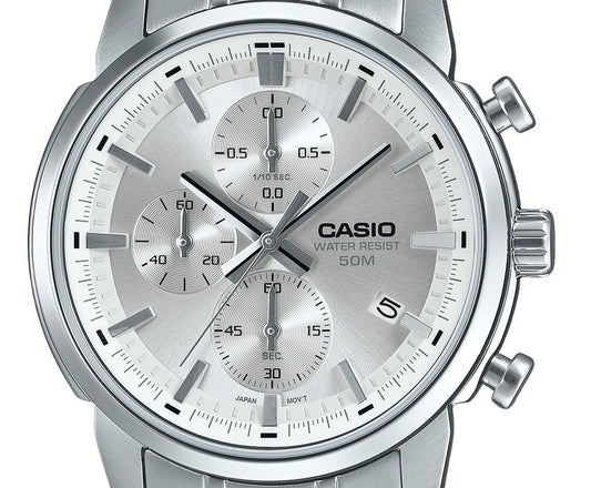 Casio Standard Analog Chronograph Stainless Steel Silver Dial Quartz MTP-E510D-7AV Men's Watch