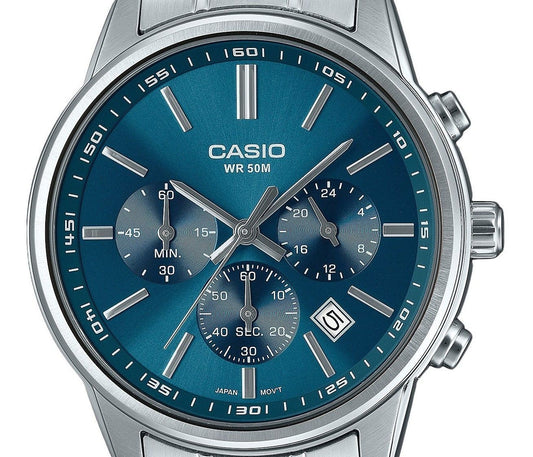 Casio Standard Analog Chronograph Stainless Steel Blue Dial Quartz MTP-E515D-2A1V Men's Watch