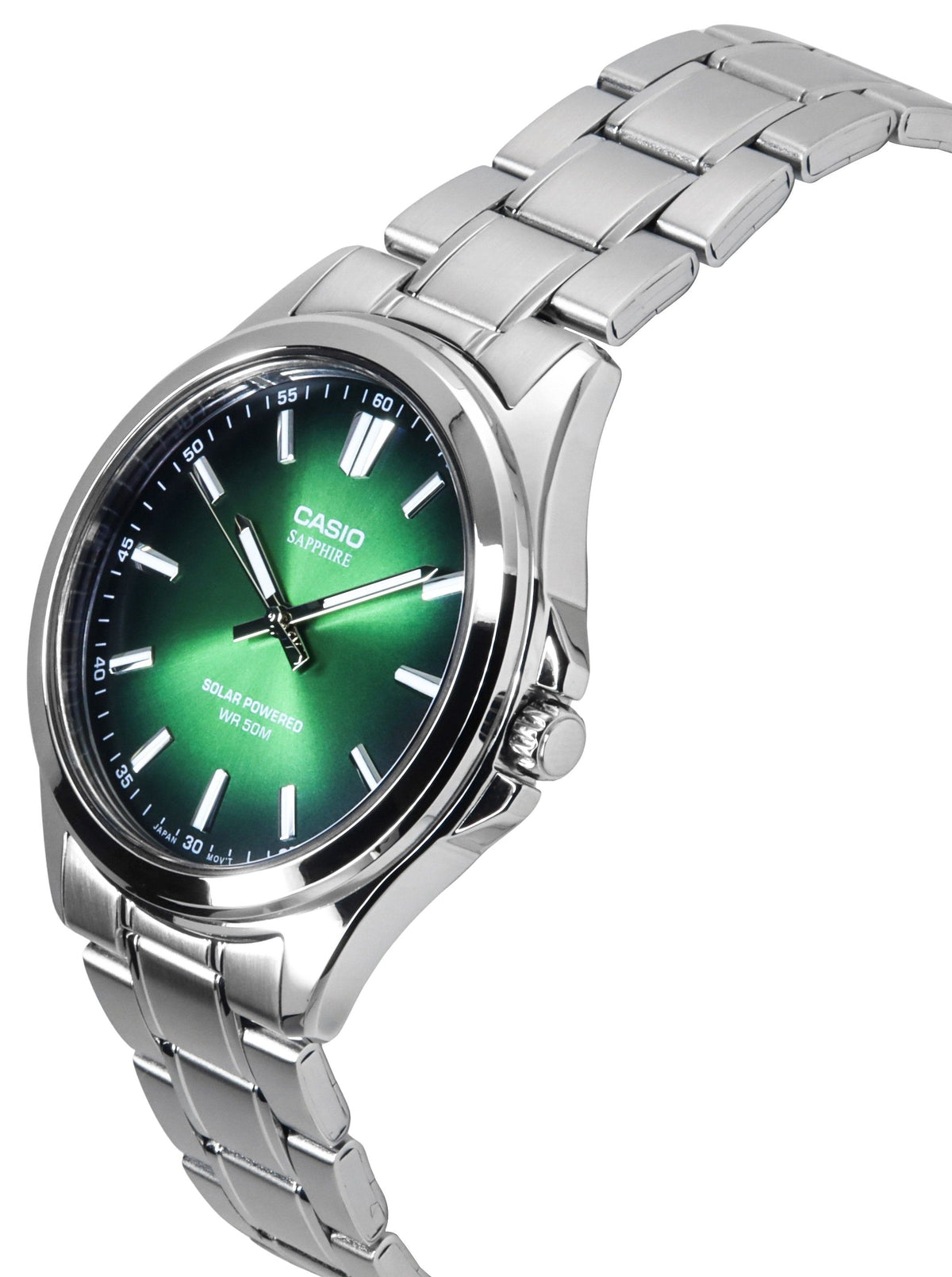 Casio Standard Analog Stainless Steel Green Dial Solar MTS-RS100D-3AV Men's Watch