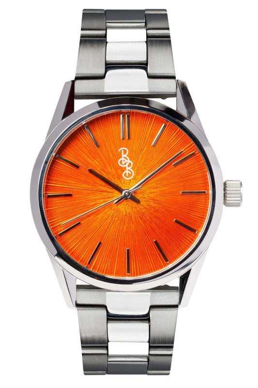 Orange Sunburst Watch Leather And Stainless Steel Straps - Veloce - The App For Watch Collectors