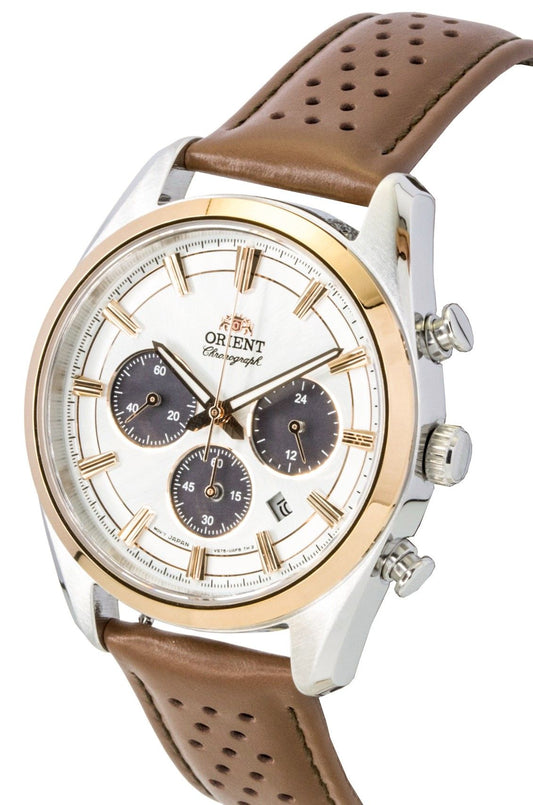 Orient Contemporary Chronograph Leather Strap White Dial Quartz RA-TX0306S Men's Watch