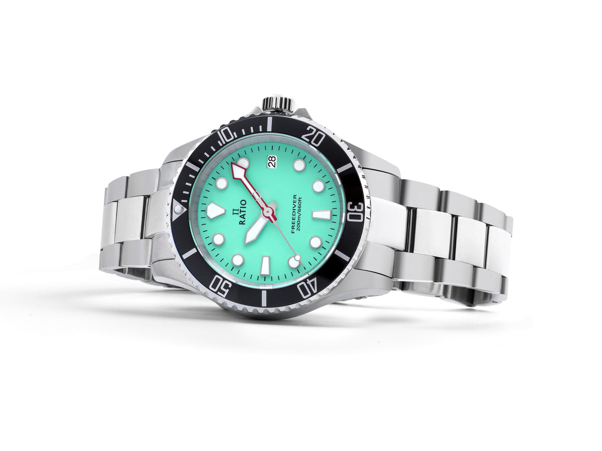 Ratio FreeDiver Sapphire Stainless Steel Green Dial Quartz RTF039 200M Men's Watch