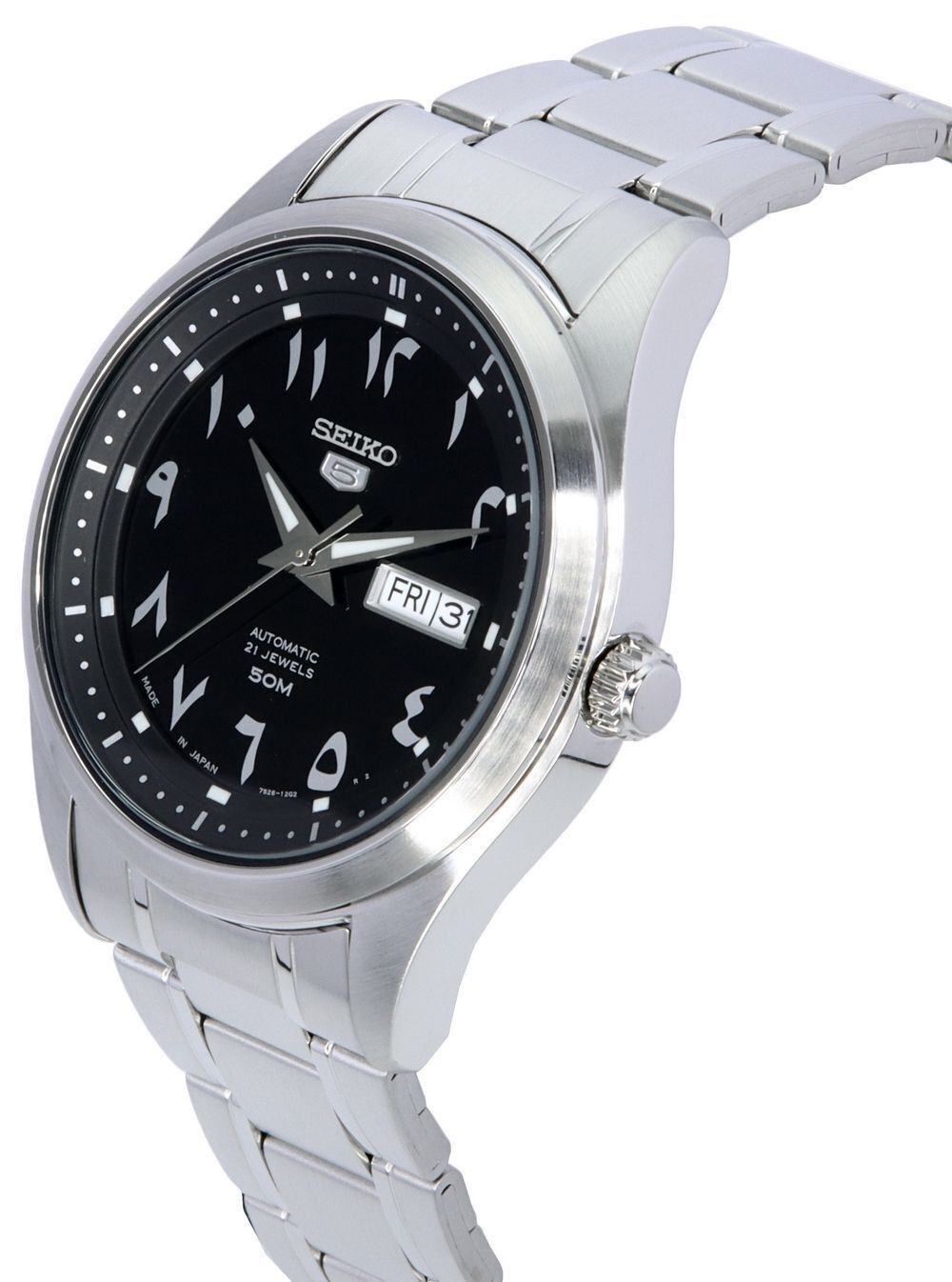 Seiko 5 Stainless Steel Black Arabic Dial Automatic SNKP21 SNKP21J1 SNKP21J Men's Watch