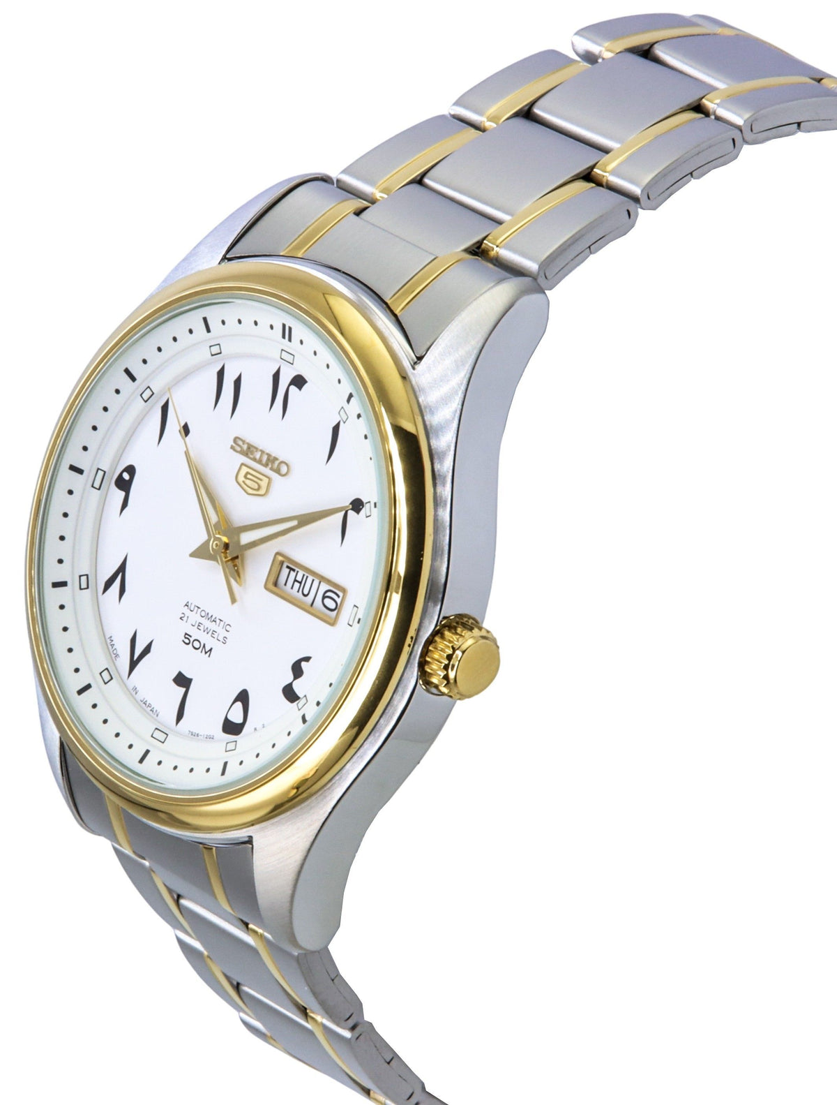 Seiko 5 Two Tone Stainless Steel White Arabic Dial Automatic SNKP22 SNKP22J1 SNKP22J Men's Watch