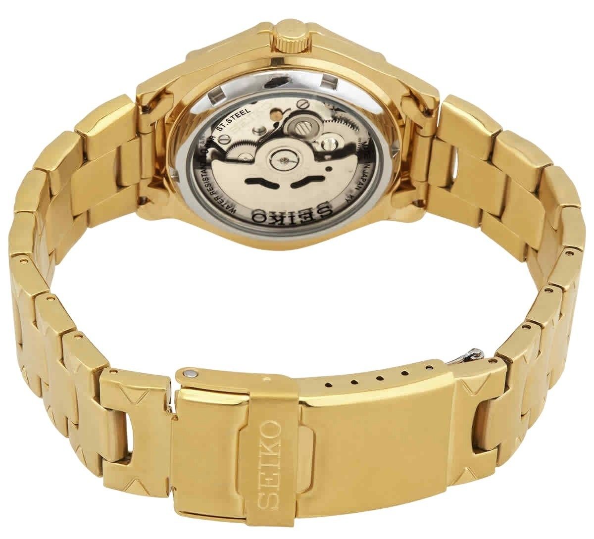 Seiko 5 Sports Gold Tone Stainless Steel Gold Dial 23 Jewels Automatic SNZ450J1 100M Men's Watch