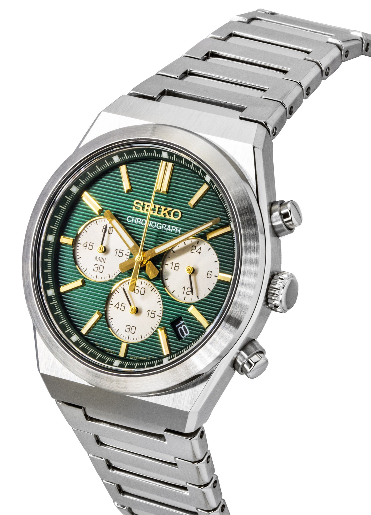 Seiko Sport Chronograph Stainless Steel Green Dial Quartz SSB461P1 100M Men's Watch