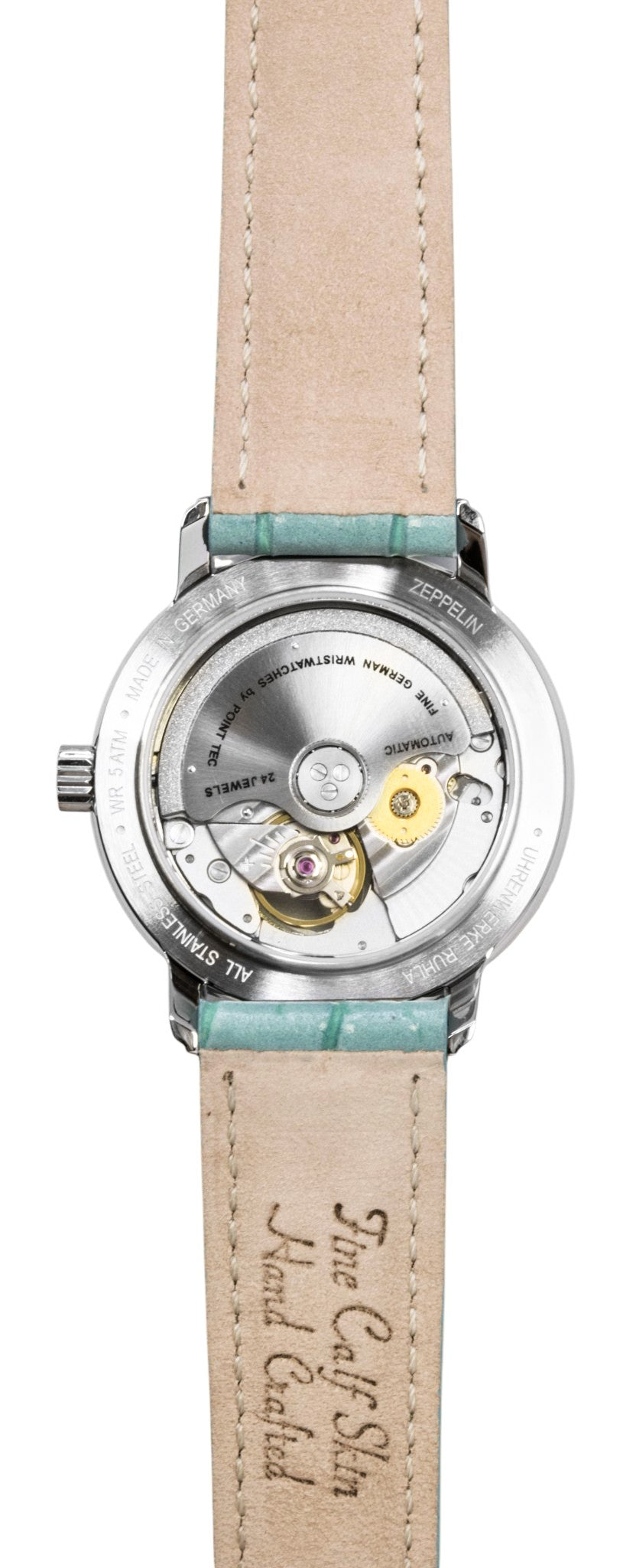 Zeppelin Friedrichshafen Leather Strap Open Heart Turquoise Dial Automatic 85694 Women's Watch
