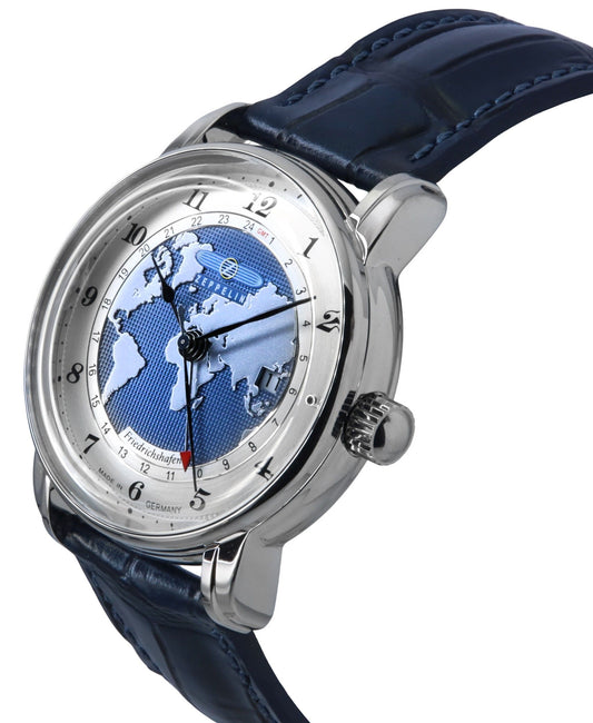 Zeppelin Friedrichshafen GMT Leather Strap Blue Dial Automatic 85963 Men's Watch