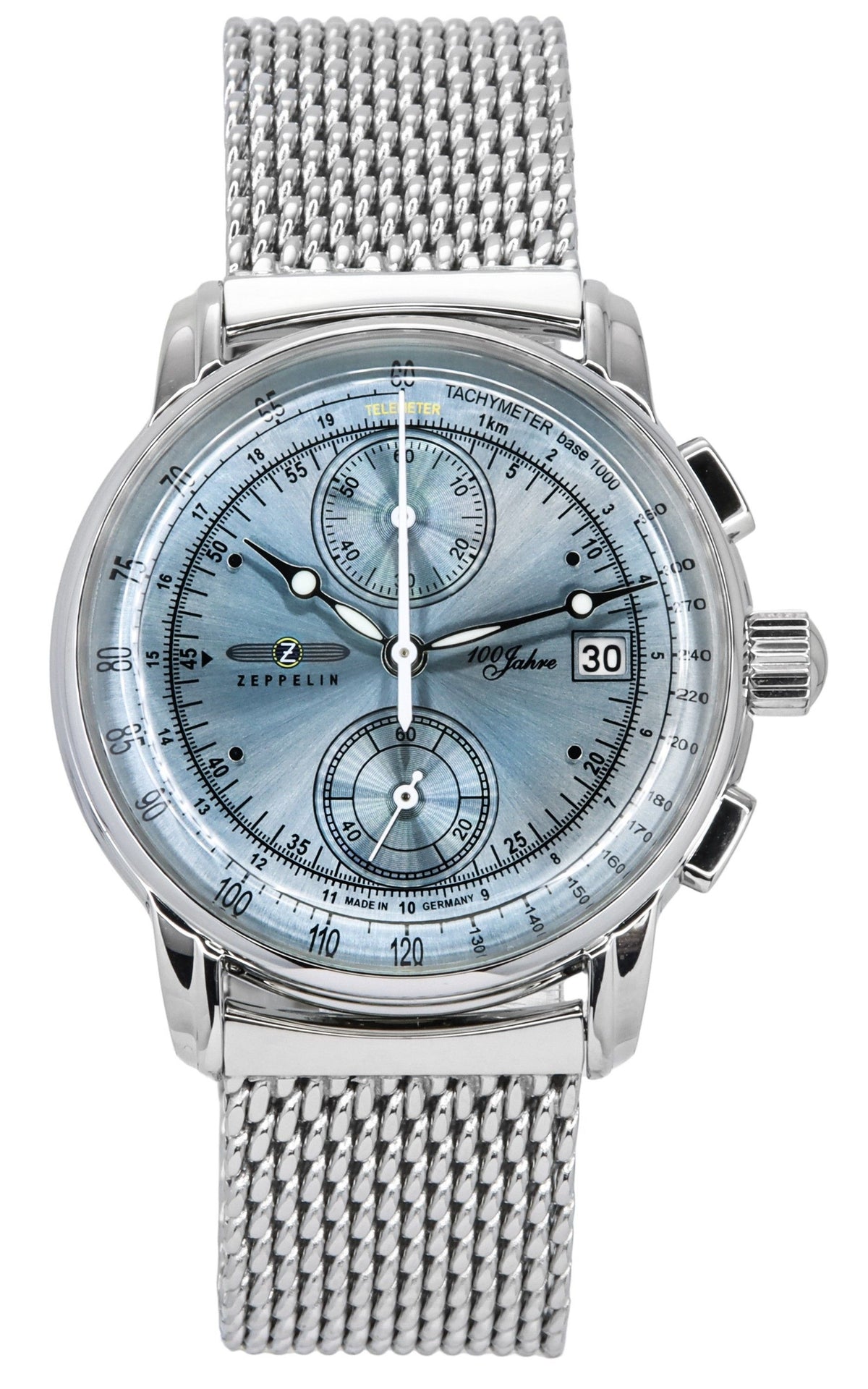 Refurbished Zeppelin 100 Jahre Ed 1 Chronograph Ice Blue Dial Quartz 8670M4 Men's Watch