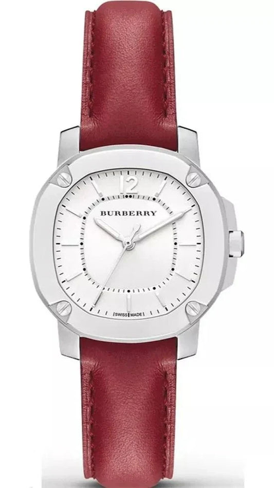 Burberry Brit The Britain White Dial Red Leather Strap Watch For Women Bby1705