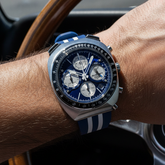 Bulova Shelby Racer Chronograph 150th Anniversary Limited Edition Blue Dial Quartz 98B452 Men's Watch — lifestyle