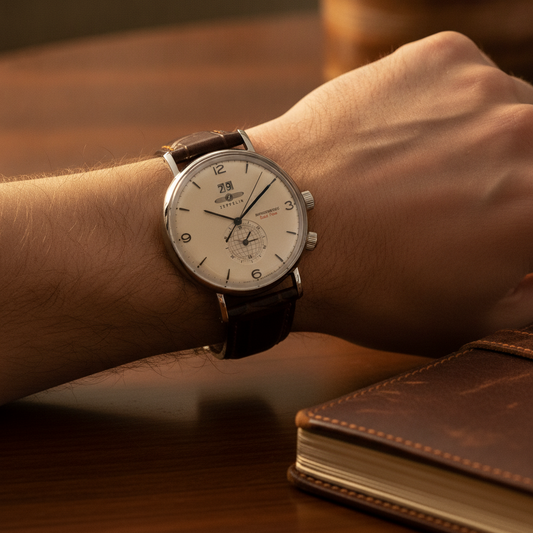 Zeppelin Hindenburg Brown Leather Strap Beige Dial Quartz 80445 Men's Watch — lifestyle