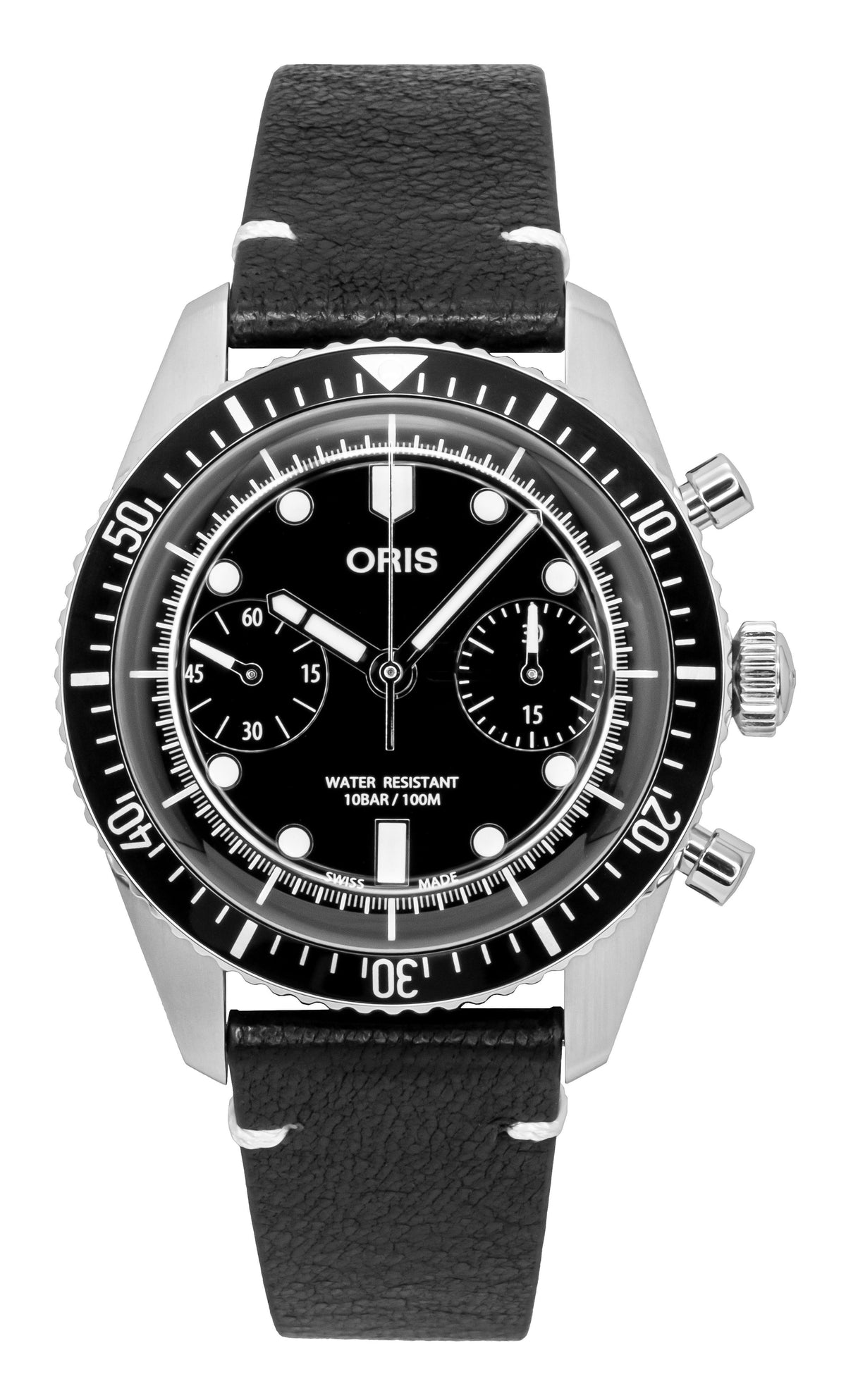 Oris Divers Sixty-Five Chronograph Leather Strap Black Dial Automatic 01-771-7791-4054-07-6-20-01 100M Men's Watch