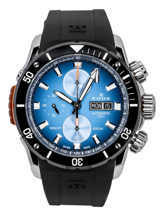 Edox CO-1 Chronograph Rubber Strap Blue Dial Automatic Diver's 01128-3NOCA-BUIDN 500M Men's Watch