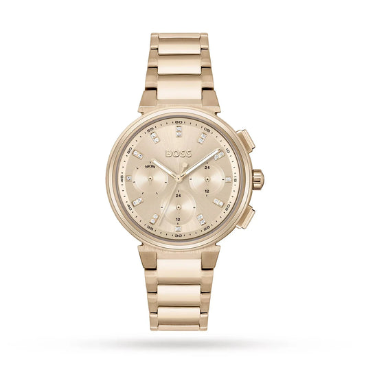 Hugo Boss Womens 1502592 Pandora Gold Tone Stainless Steel Watch With Black Dial