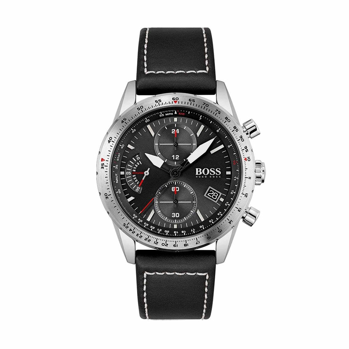 Hugo Boss Mens 1513853 Chronograph Pilot Edition Watch With Black Leather Strap