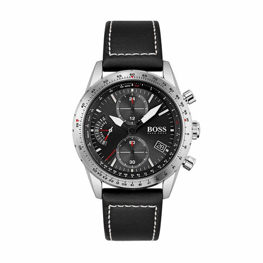 Hugo Boss Mens 1513853 Chronograph Pilot Edition Watch With Black Leather Strap