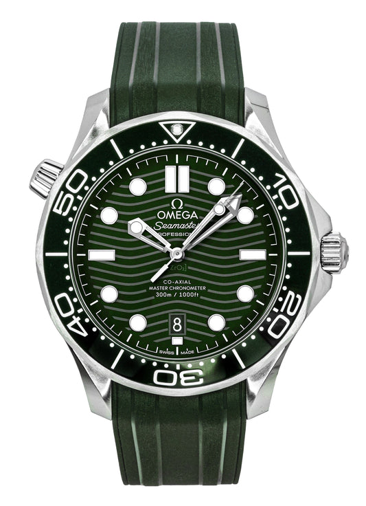 Omega Seamaster Rubber Strap Green Dial Automatic Diver's 210.32.42.20.10.001 300M Men's Watch