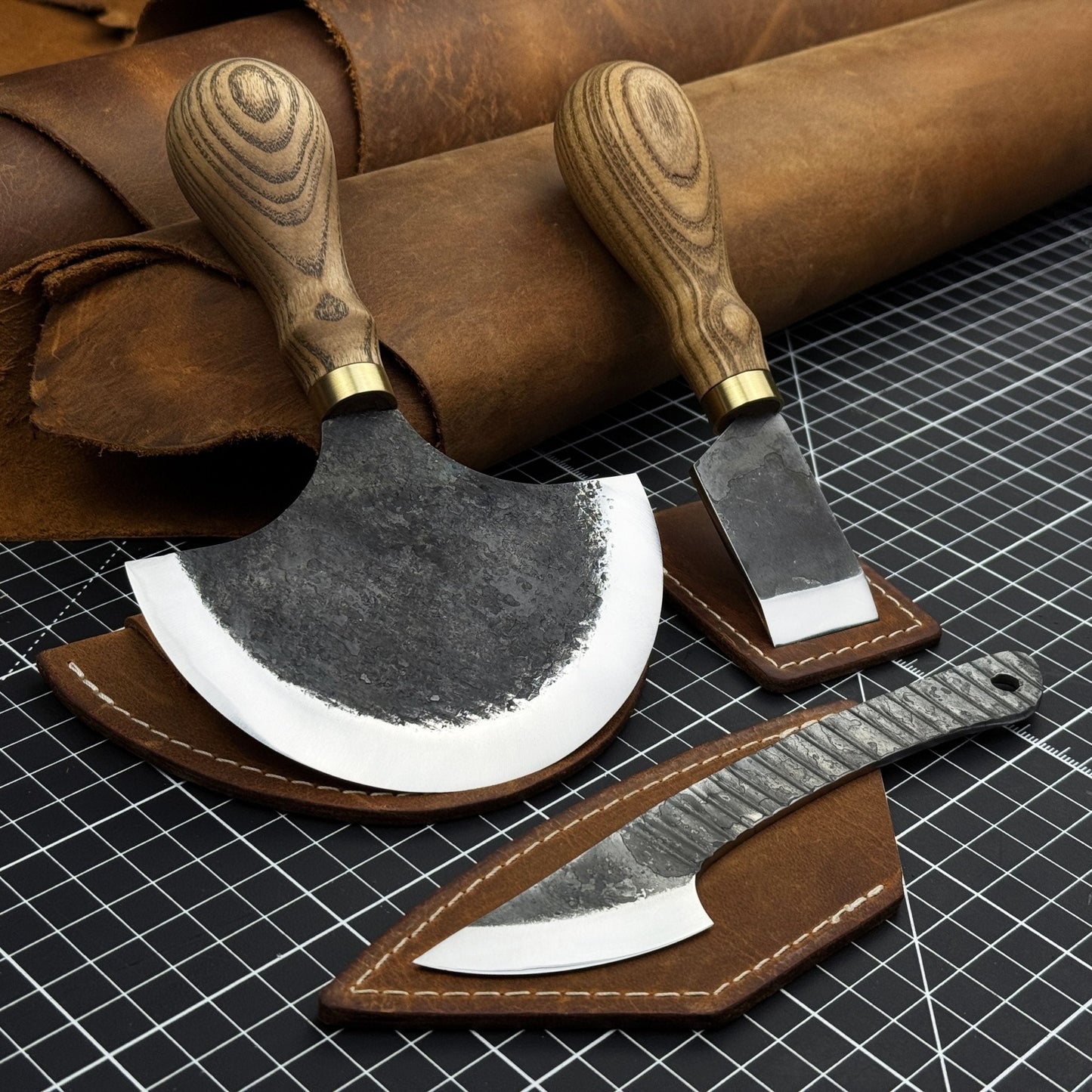 3 - Piece Leatherworking Knife Set with Leather Sheaths - Veloce - The App For Watch Collectors