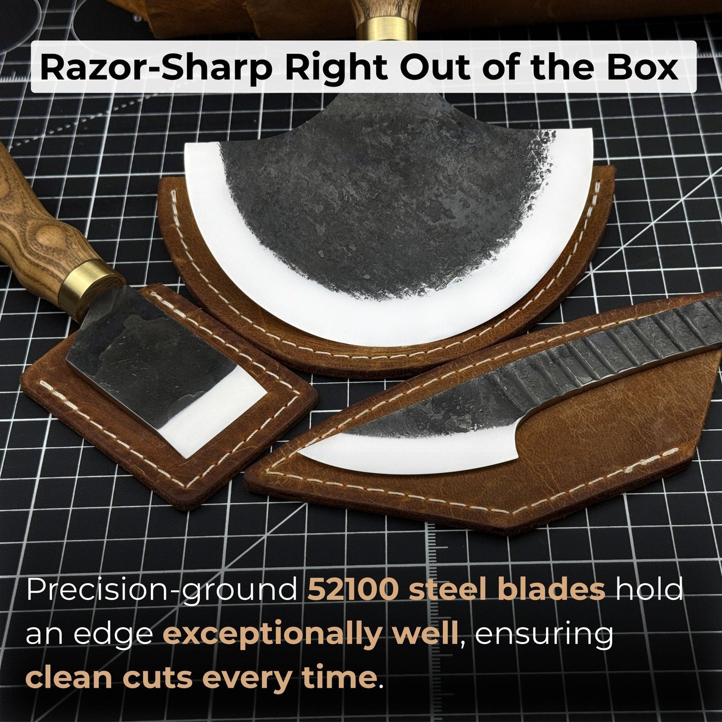 3 - Piece Leatherworking Knife Set with Leather Sheaths - Veloce - The App For Watch Collectors