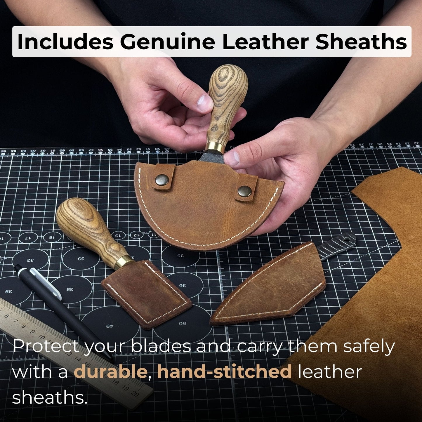 3 - Piece Leatherworking Knife Set with Leather Sheaths - Veloce - The App For Watch Collectors