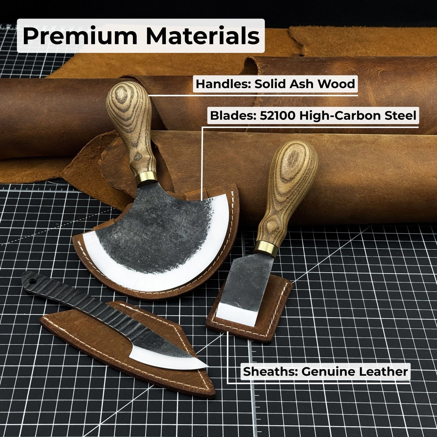 3 - Piece Leatherworking Knife Set with Leather Sheaths - Veloce - The App For Watch Collectors